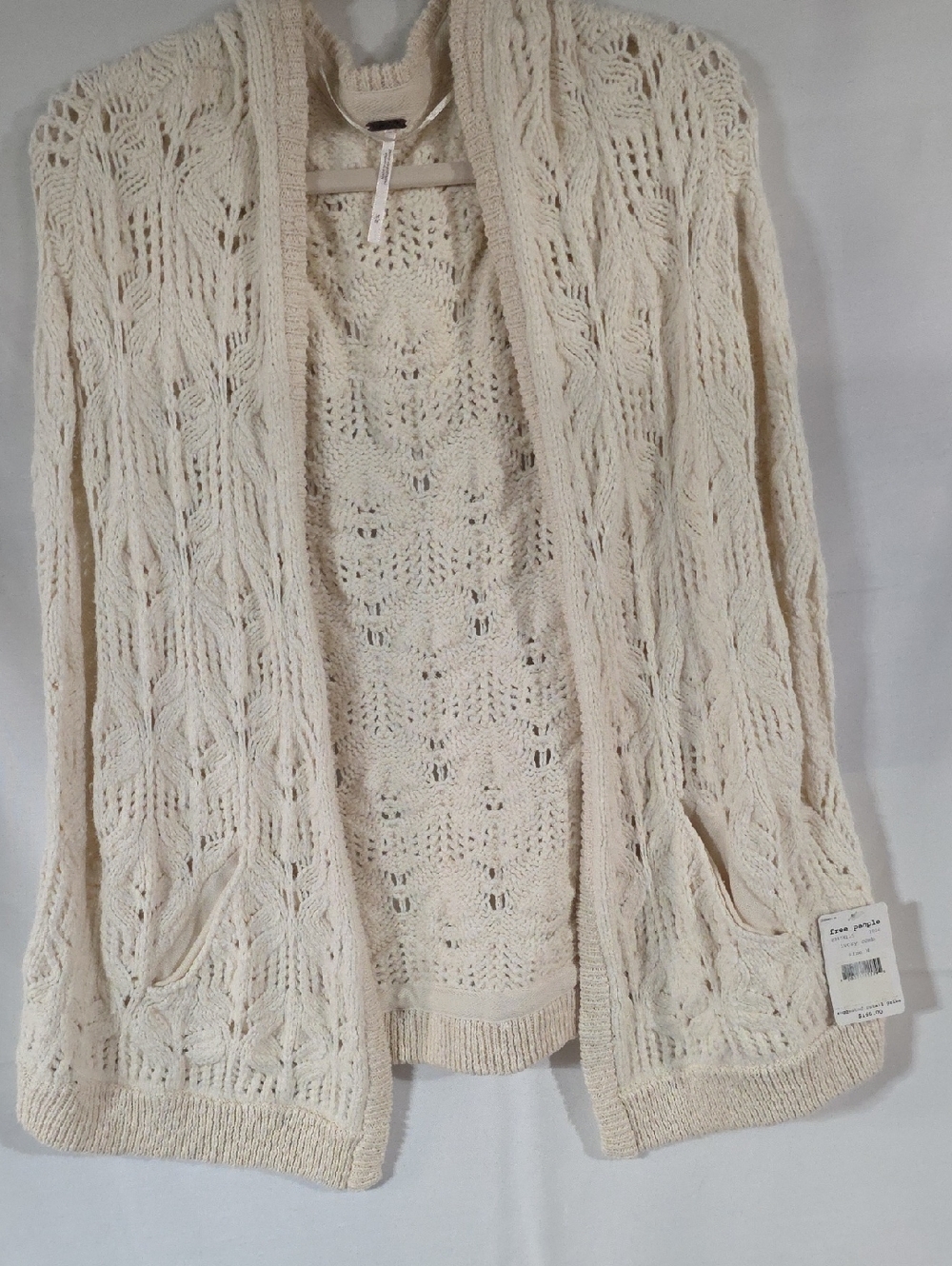 Free People Open-Knit Cream Cardigan with Pockets